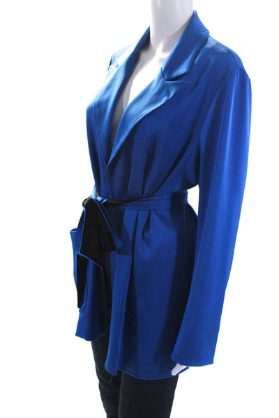Kimberly Taylor Womens Collared Belted Long Sleeve Wrap Blouse Blue Size M