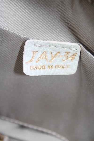 Jay 34 Womens Zip Top Snake Embossed Trim Mini Satin Handbag White Brown