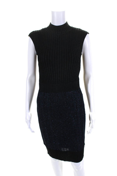 Herve Leger Womens Ribbed Sleeveless Sweater Dress Black Navy Blue Size Small