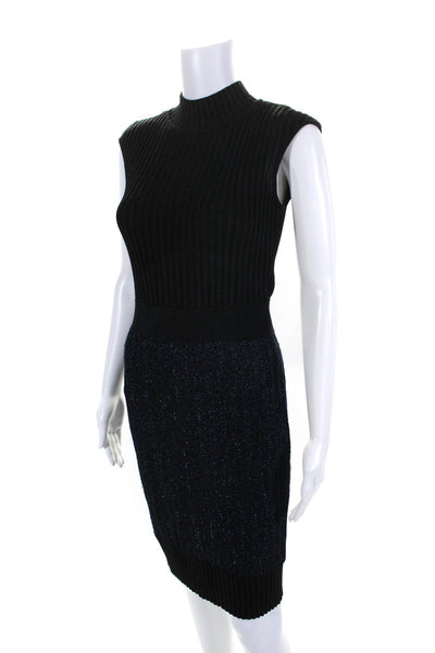 Herve Leger Womens Ribbed Sleeveless Sweater Dress Black Navy Blue Size Small