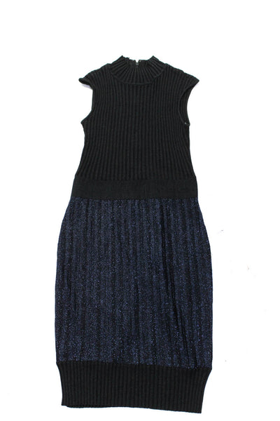 Herve Leger Womens Ribbed Sleeveless Sweater Dress Black Navy Blue Size Small