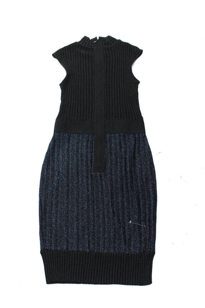 Herve Leger Womens Ribbed Sleeveless Sweater Dress Black Navy Blue Size Small