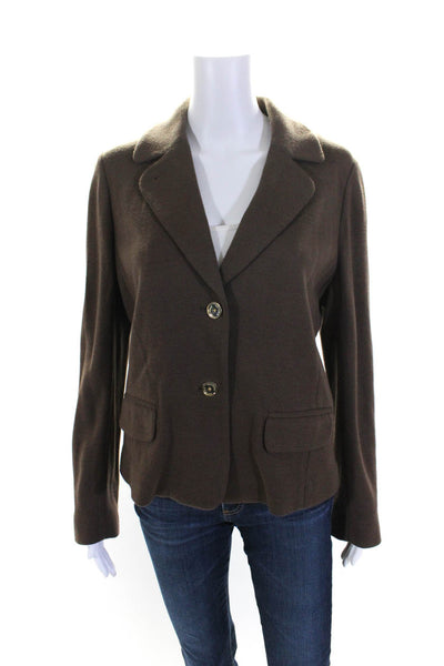 Tory Burch Womens Two Button Tight Knit Collared Blazer Cardigan Brown Size L