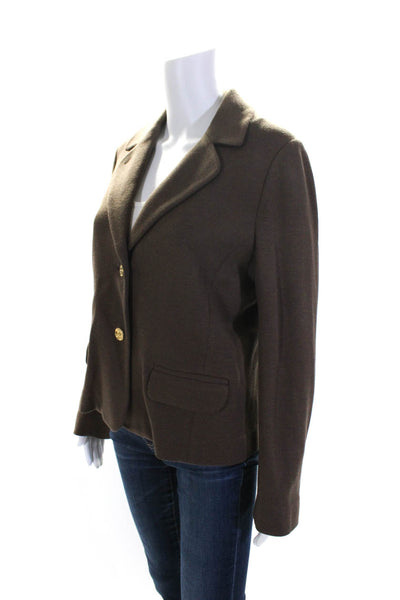 Tory Burch Womens Two Button Tight Knit Collared Blazer Cardigan Brown Size L