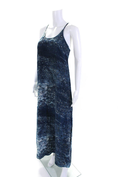 Partimi Women's Scoop Neck Spaghetti Straps Silk Maxi Dress Blue Size 2