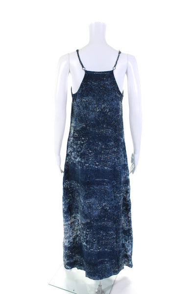 Partimi Women's Scoop Neck Spaghetti Straps Silk Maxi Dress Blue Size 2