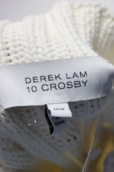 Derek Lam 10 Crosby Women's Cotton Lace Up Mock Neck Knit Top White Size M
