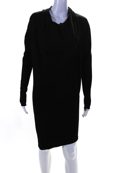 Helmut Lang Women's Long Sleeve Cowl Neck Midi Shift Dress Black Size S