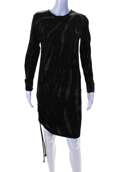 Pam & Gela Women's Cotton Long Sleeve Tie-Dye Side Gathered Dress Black Size S