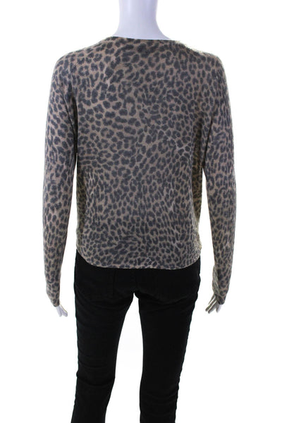 Olivaceous Womens Animal Print Long Sleeve Tied Knot Sweater Top Brown Size L