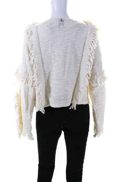 Misa Womens Knitted Frayed Textured Long Sleeve Sweater Blouse Beige Size M