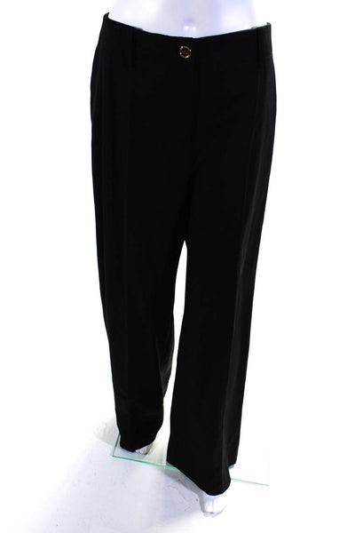 Patou Women's Button Flat Front Wide Leg Dress Trouser Pant Black Size 40