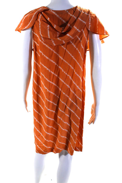 BCBGMAXAZRIA Womens Ruffled V Neck Cut Out Striped Silk Dress Orange Size Small