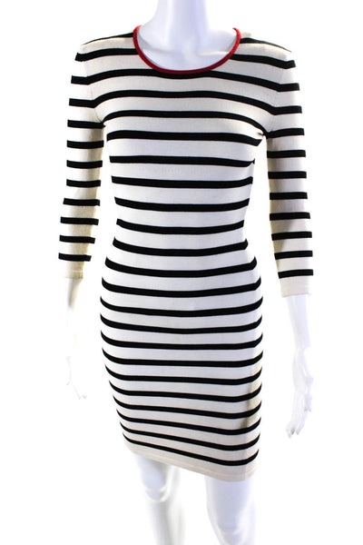 Intermix Womens Back Zip 3/4 Sleeve Crew Neck Striped Dress White Black Small