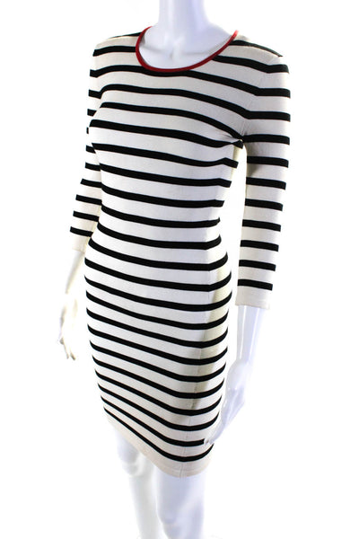 Intermix Womens Back Zip 3/4 Sleeve Crew Neck Striped Dress White Black Small