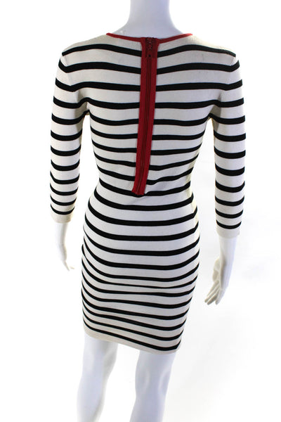 Intermix Womens Back Zip 3/4 Sleeve Crew Neck Striped Dress White Black Small