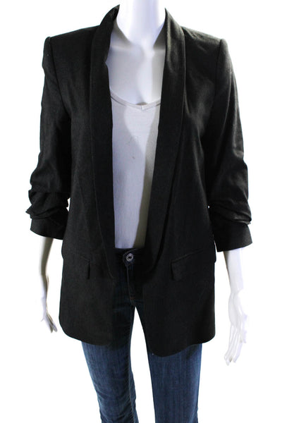 Zara Womens 3/4 Sleeve Collared Open Front Blazer Jacket Gray Wool Size Small