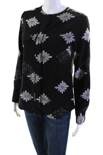 Equipment Femme Womens Black Silk Floral Crew Neck Long Sleeve Blouse Top SizeXS