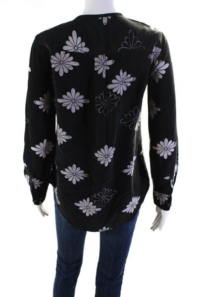 Equipment Femme Womens Black Silk Floral Crew Neck Long Sleeve Blouse Top SizeXS