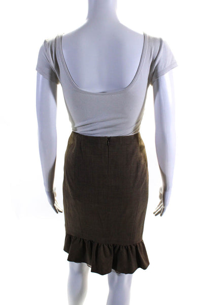 Rebecca Taylor Womens Pleated Trim Button Down Skirt Suit Brown Wool Size 4
