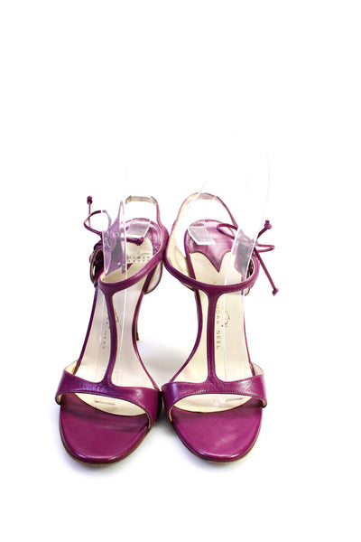 Alexandra Neel Womens Leather T Strap Slingbacks Sandal Heels Purple Size 36 6