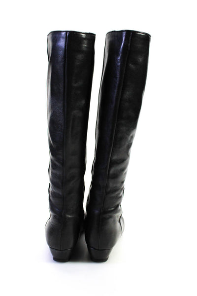 Loeffler Randall Womens Leather Mid Calf Wedge Boots Black Size 36 6