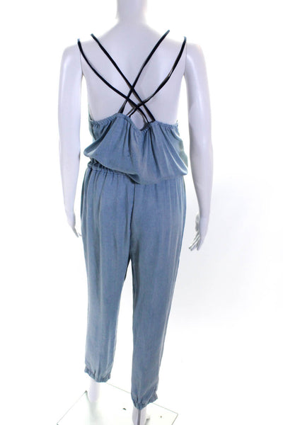 Splendid Womens Chambray Spaghetti Strap V Neck Jumpsuit Blue Size Medium