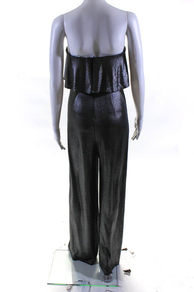 Carolina Ritzler Womens Metallic Flounce Strapless Belted Jumpsuit Green Size 36