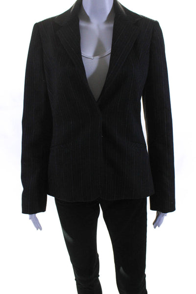 Tom K Nguyen Women's Snap Closure Pinstriped Lined Blazer Black Size 4