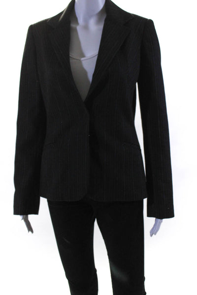 Tom K Nguyen Women's Snap Closure Pinstriped Lined Blazer Black Size 4