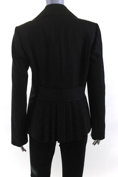 Tom K Nguyen Women's Snap Closure Pinstriped Lined Blazer Black Size 4