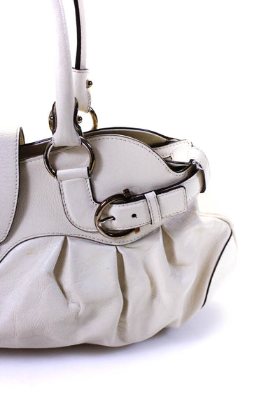 Salvatore Ferragamo Women's Leather Silver Tone Hardware Top Handle Bag White