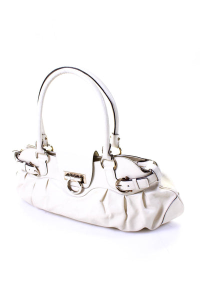 Salvatore Ferragamo Women's Leather Silver Tone Hardware Top Handle Bag White
