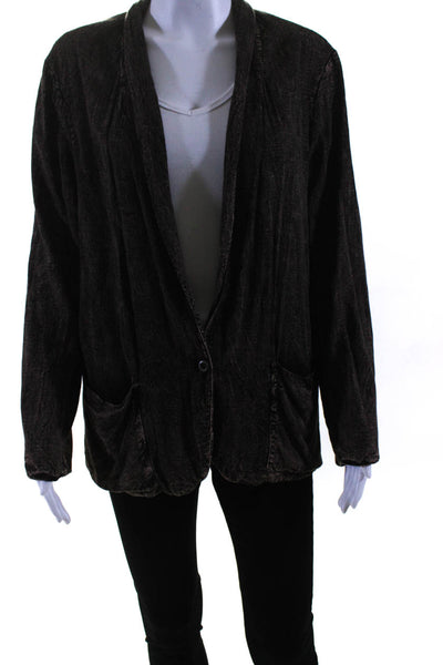 Raquel Allegra Womens Single Button V Neck Blazer Jacket Brown Black Size 1