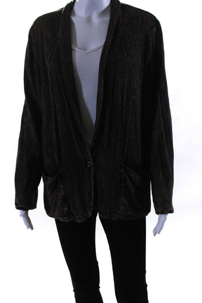 Raquel Allegra Womens Single Button V Neck Blazer Jacket Brown Black Size 1