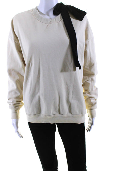 Frame Womens Pullover Tie Shoulder Scoop Neck Sweater White Black Size Medium