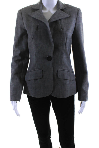 Trina Turk Womens Single Button Pointed Lapel Blazer Jacket Gray Wool Size 2