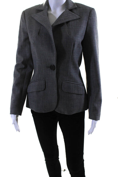 Trina Turk Womens Single Button Pointed Lapel Blazer Jacket Gray Wool Size 2