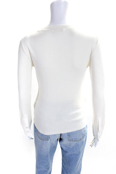 Chloe Womens Long Sleeves Pullover Sweater White Wool Size Extra Small