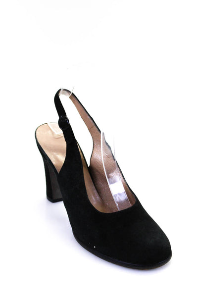 Varda Womens Solid Black Suede Leather Block Heels Slingbacks Shoes Size 6.5