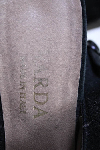 Varda Womens Solid Black Suede Leather Block Heels Slingbacks Shoes Size 6.5