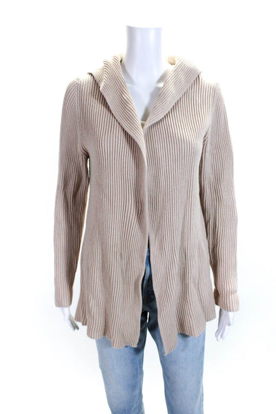 J Crew Womens Long Sleeved Knit Open Front Hooded Cardigan Sweater Beige Size M