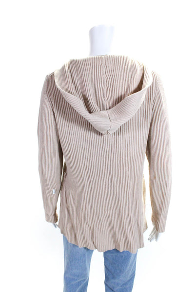 J Crew Womens Long Sleeved Knit Open Front Hooded Cardigan Sweater Beige Size M