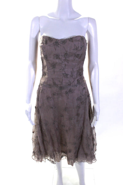 Nicole Miller Collection Womens Floral Embroidered Darted Zip Dress Brown Size M