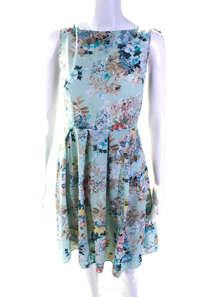 Dorothy Perkins Womens Floral Print Pleated Sleeveless Midi Dress Blue Size 6