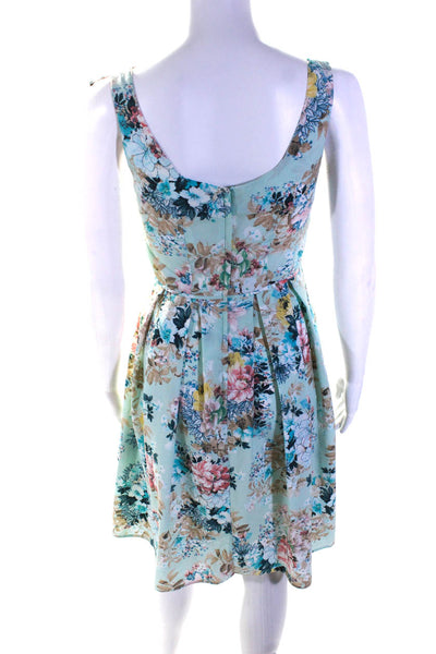 Dorothy Perkins Womens Floral Print Pleated Sleeveless Midi Dress Blue Size 6