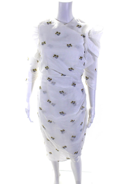 Elliatt Womens Floral Embroidered Ruffled Sleeve Back Zipped Dress White Size S