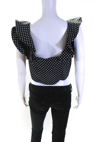 Lucy Paris Womens Cotton Polka Dot Ruffled V-Neck Cropped Top Black Size M