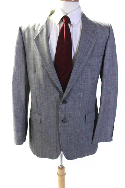 Christian St. Hubert Mens Gray Plaid Two Button Long Sleeve Blazer Jacket Size40