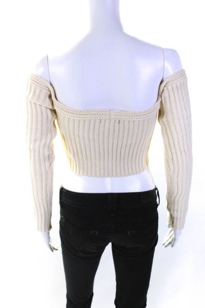 Majorelle Womens Knit V-Neck Long Sleeve Off The Shoulder Top Beige Size S